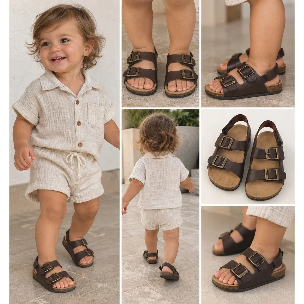 Old Navy Toddler Dark Brown Faux Leather Cork Sandals Size 5 18-24M S/689110